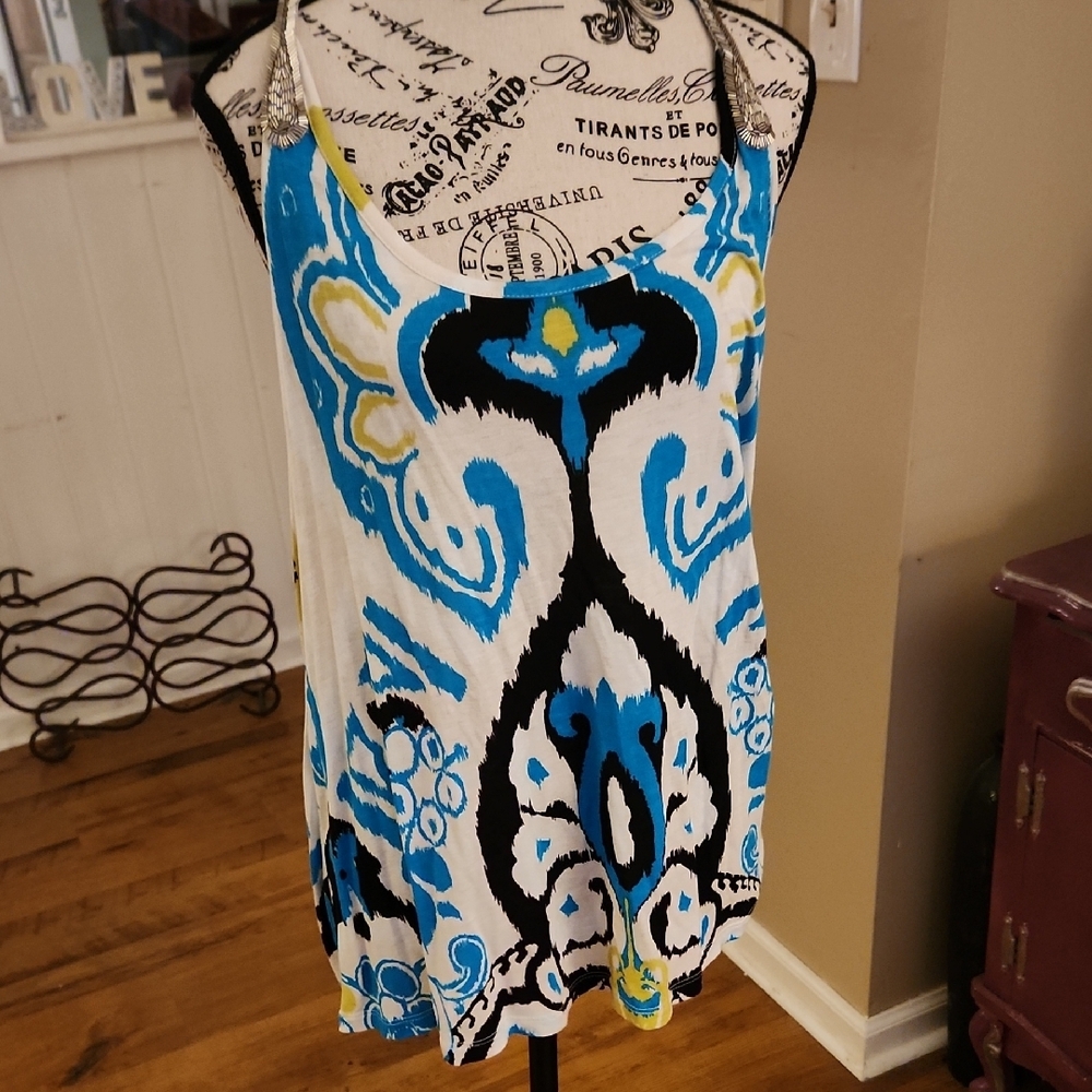 3/$20 INC Blue and Black Patterned Women's Top